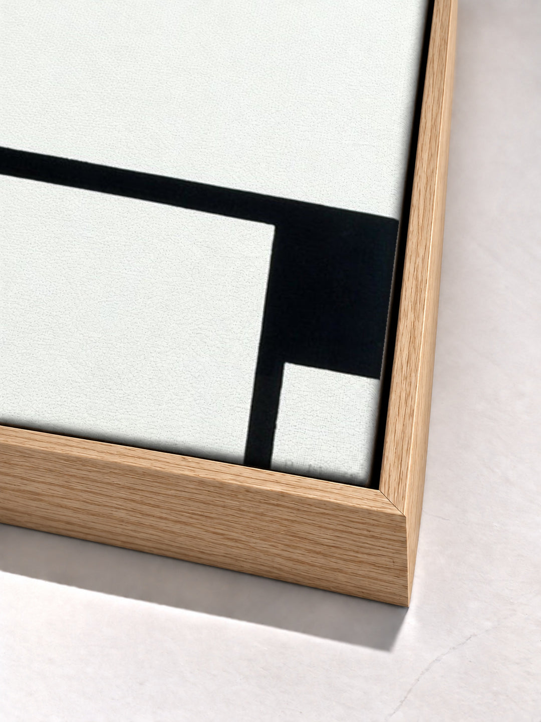 3 sheets Composition by Piet Mondrian oak floater frame corner detail