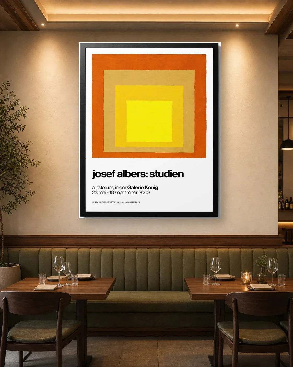 Homage to the Square Orange - Josef Albers restaurant wall mockup