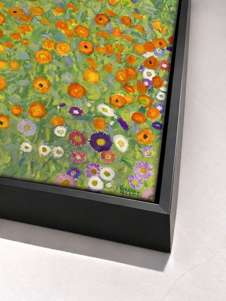 Bauerngarten, 1907,Flower Garden by Gustav Klimt black floater frame corner detail