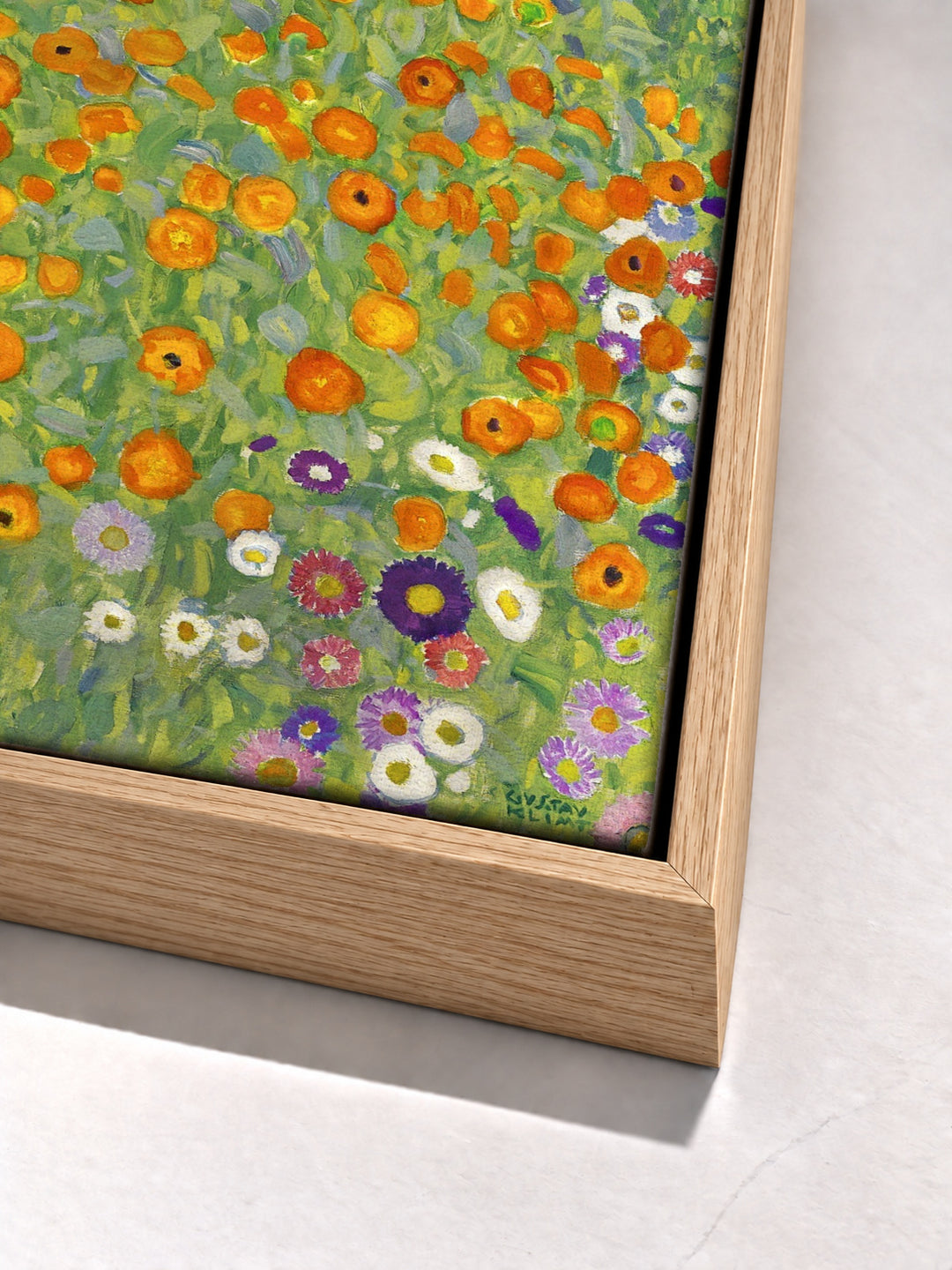 Bauerngarten, 1907,Flower Garden by Gustav Klimt oak floater frame corner detail