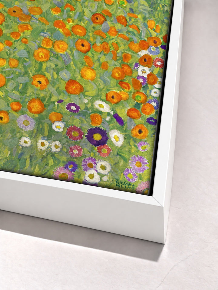 Bauerngarten, 1907,Flower Garden by Gustav Klimt white floater frame corner detail