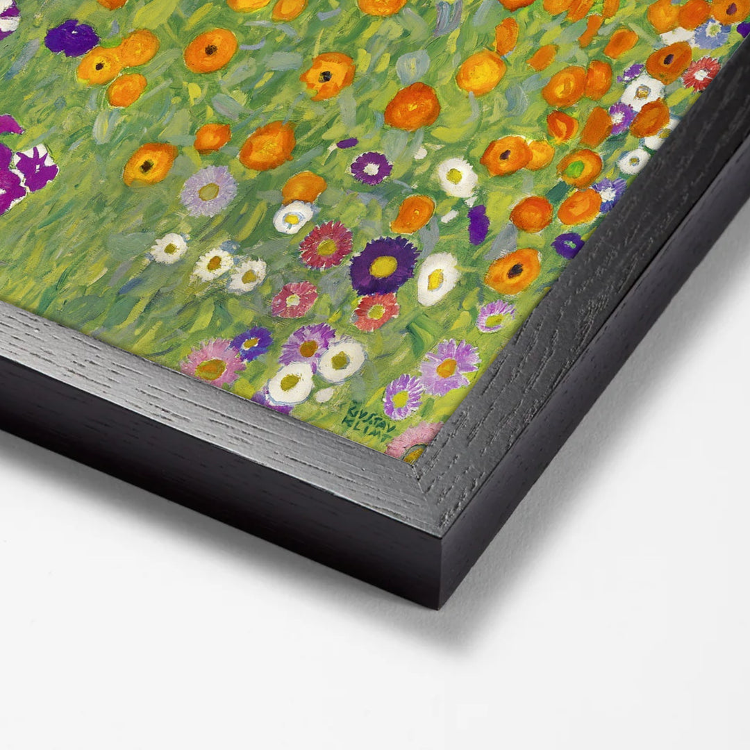 Bauerngarten, 1907,Flower Garden by Gustav Klimt black stock paper frame corner detail
