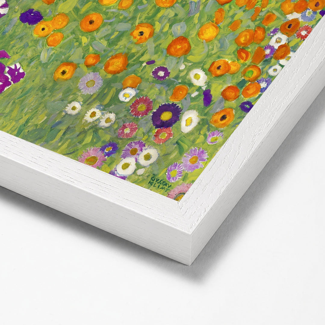 Bauerngarten, 1907,Flower Garden by Gustav Klimt white stock paper frame corner detail
