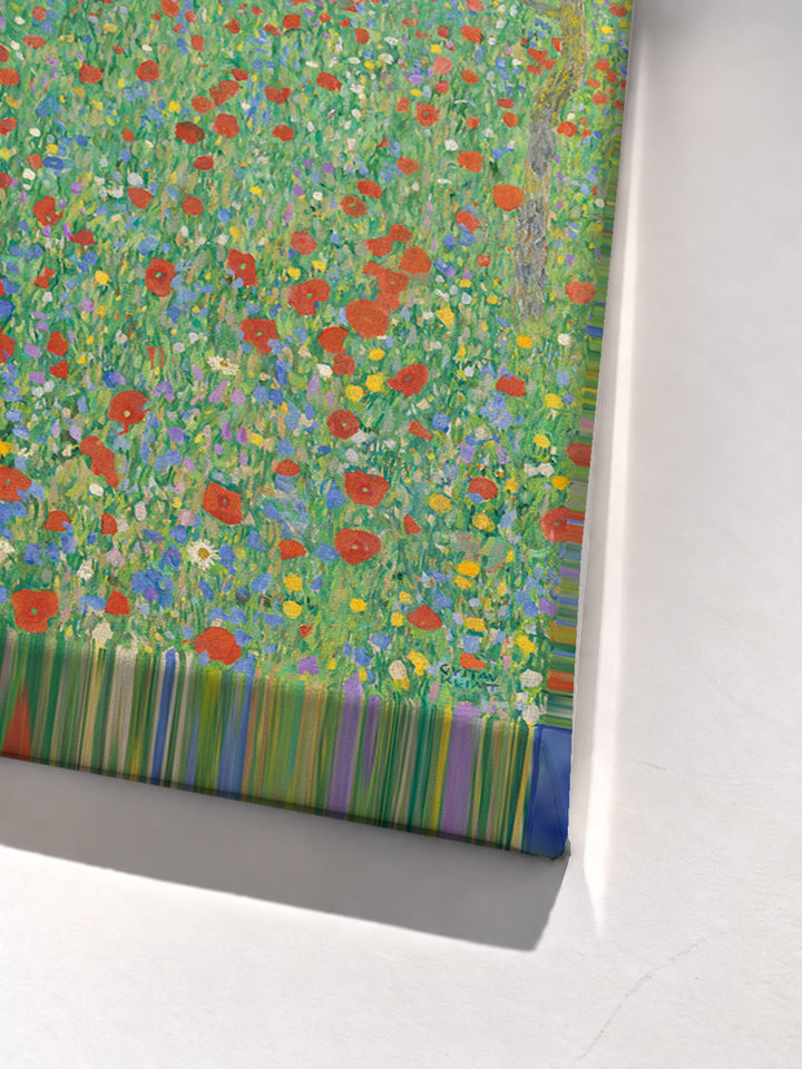 Blühender Mohn by Gustav Klimt stretched canvas corner detail