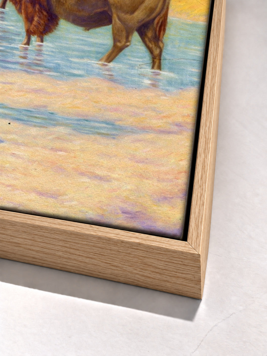 Buffalo Scene by Emil W. Lenders oak floater frame corner detail