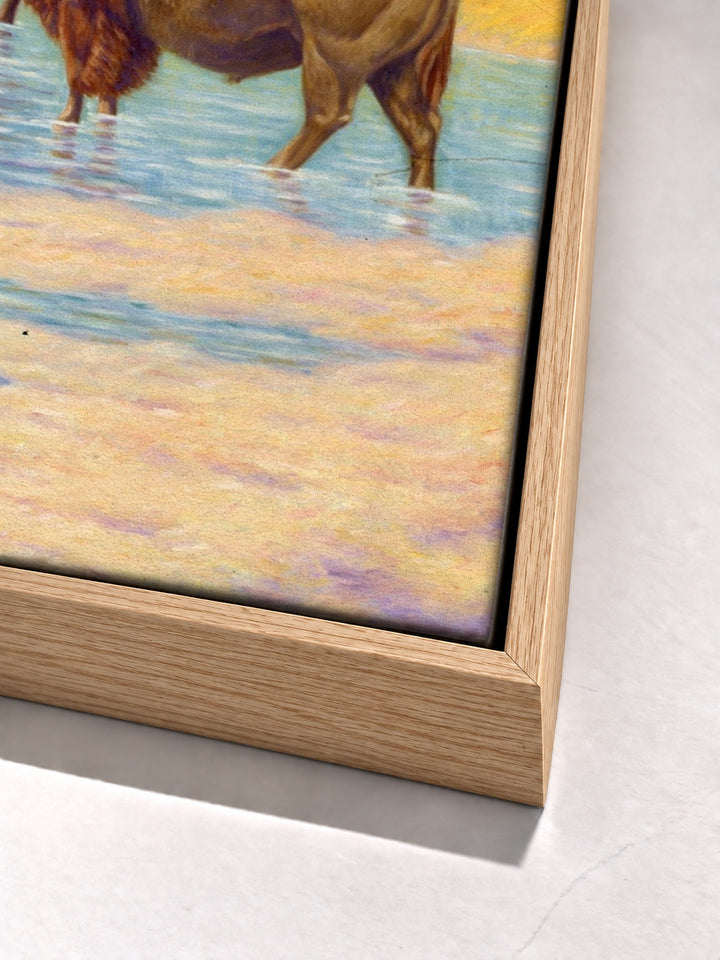 Buffalo Scene by Emil W. Lenders oak floater frame corner detail