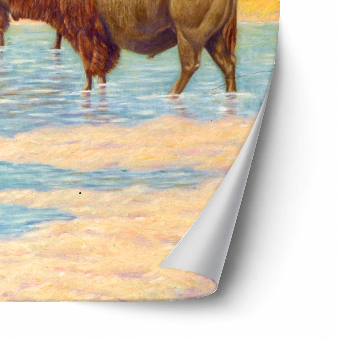 Buffalo Scene by Emil W. Lenders unframed paper print corner detail
