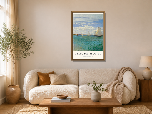 Regatta at Sainte-Adresse by Claude Monet framed wall art print in a living room