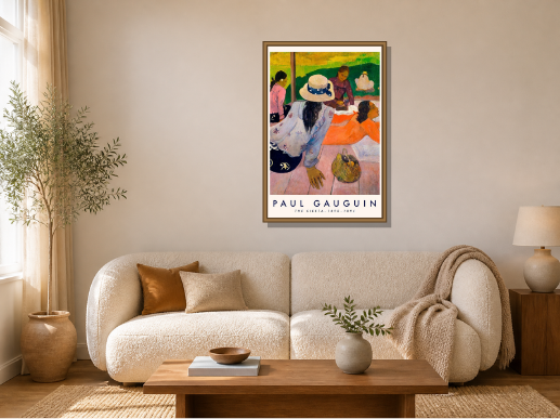 The Siesta by Paul Gauguin framed wall art print in a living room