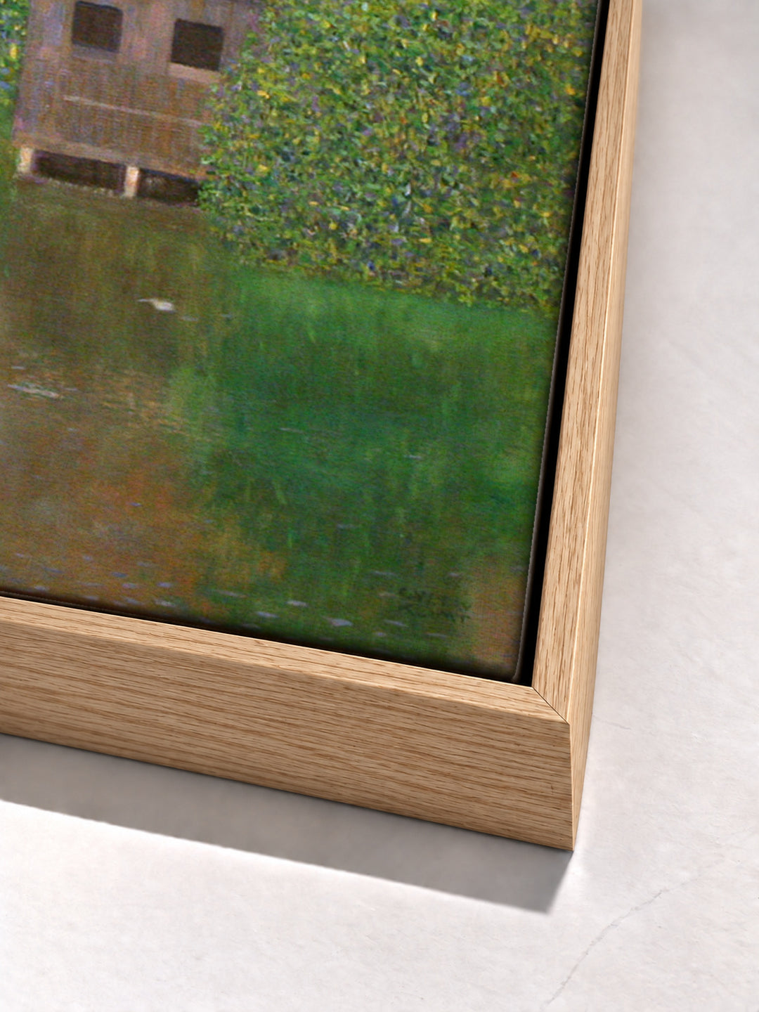 Castle with a Moat by Gustav Klimt oak floater frame corner detail