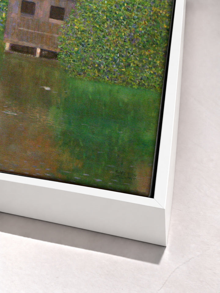 Castle with a Moat by Gustav Klimt white floater frame corner detail