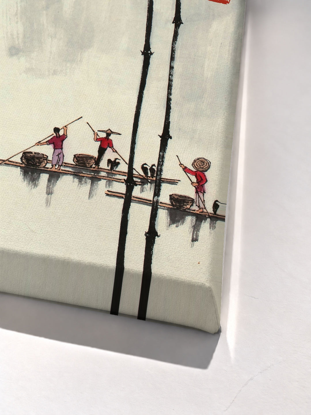 Chinese traditional bamboo print stretched canvas corner detail