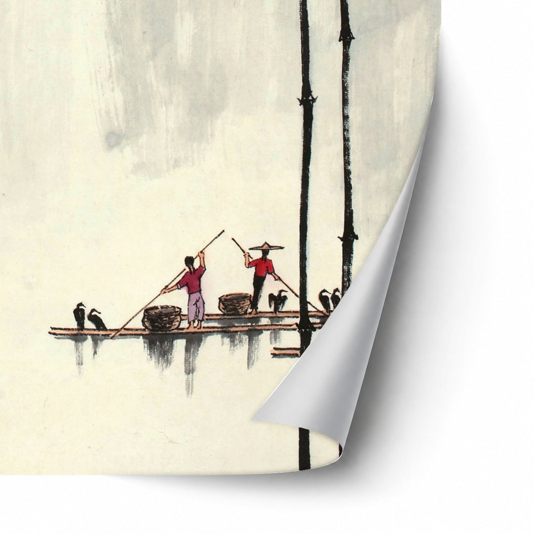 Chinese traditional bamboo print unframed paper print corner detail