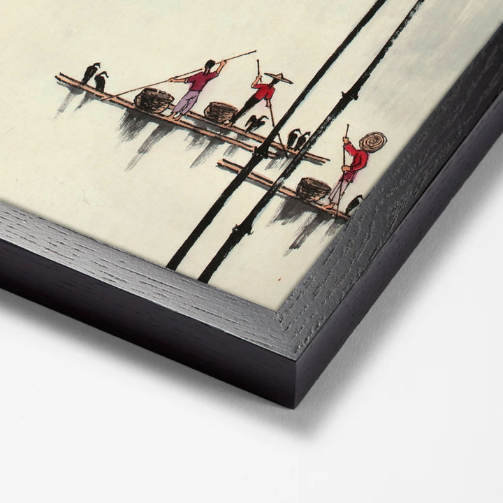 Chinese traditional bamboo print black stock paper frame corner detail