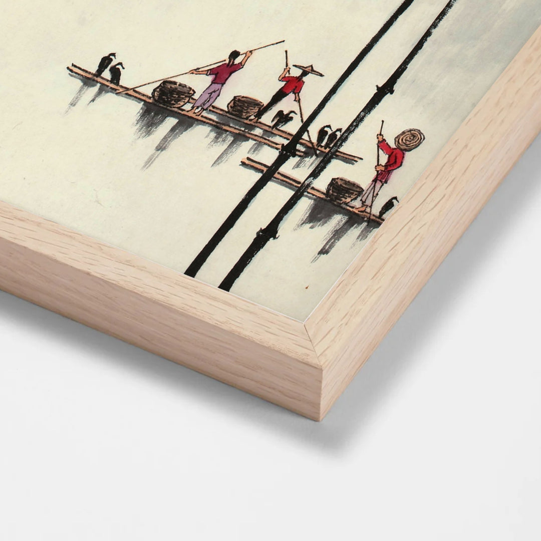 Chinese traditional bamboo print oak stock paper frame corner detail