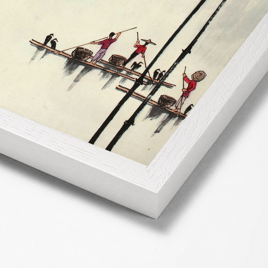 Chinese traditional bamboo print white stock paper frame corner detail