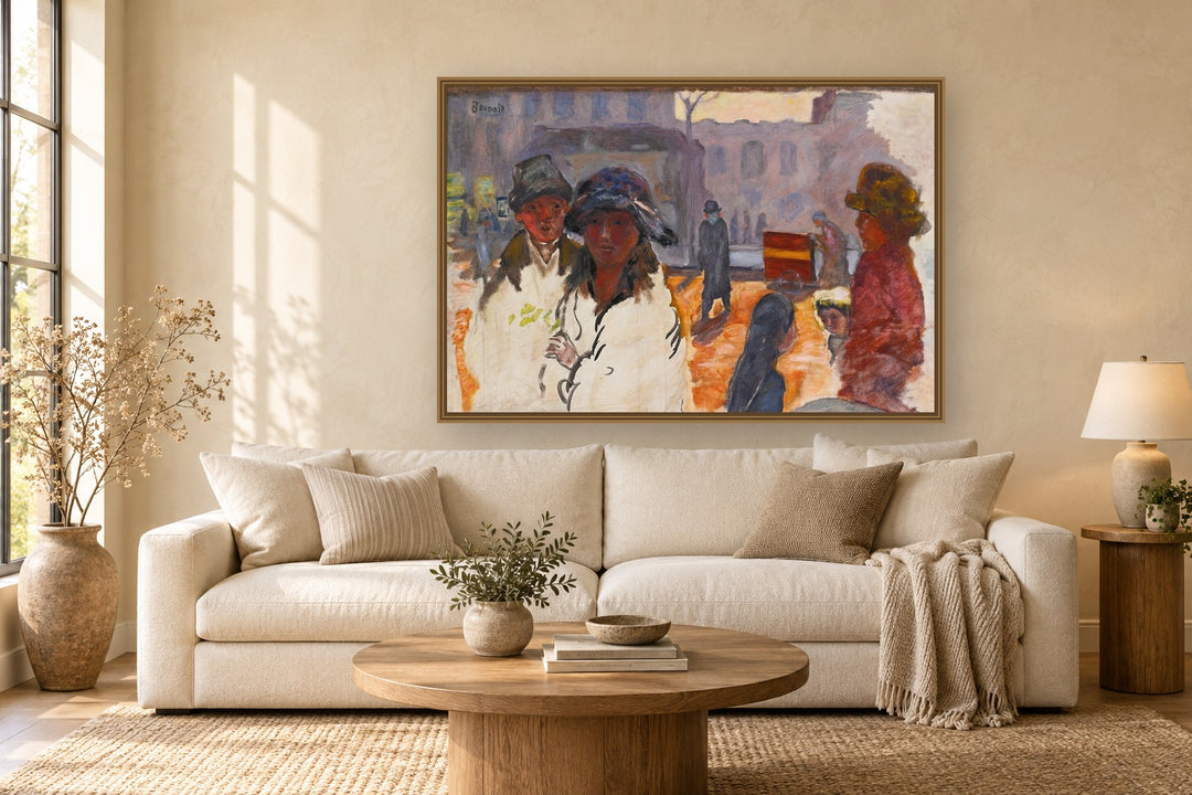 La Rue, Orgue De Barbarie by Pierre Bonnard framed wall art print in a living room