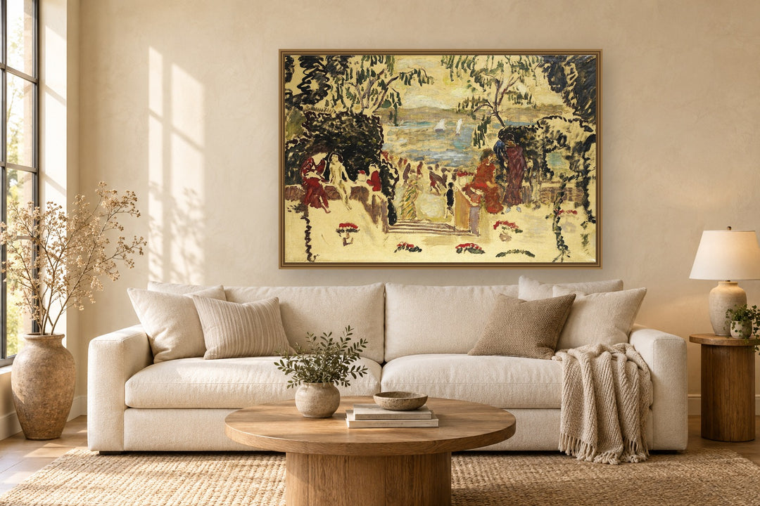 La Terrasse Au Bord De La Mer by Pierre Bonnard framed wall art print in a living room