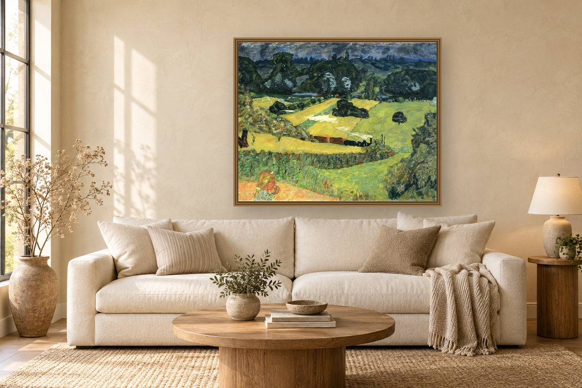 Landscape With Freight Train by Pierre Bonnard framed wall art print in a living room