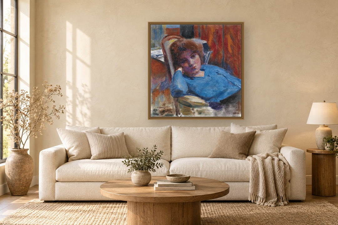 Le Corsage Bleu by Pierre Bonnard framed wall art print in a living room