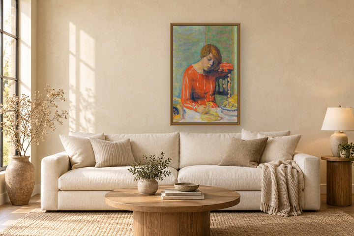 Le Corsage Rayé by Pierre Bonnard framed wall art print in a living room