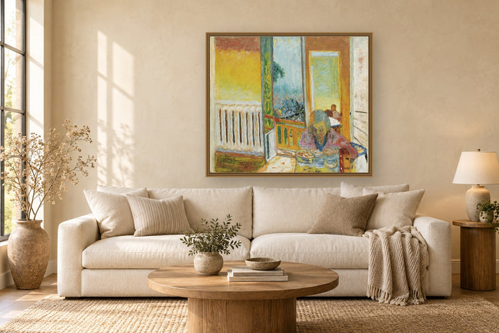 Le Petit Déjeuner, Radiateur by Pierre Bonnard framed wall art print in a living room