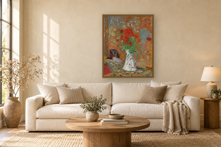 Les Coquelicots by Pierre Bonnard framed wall art print in a living room