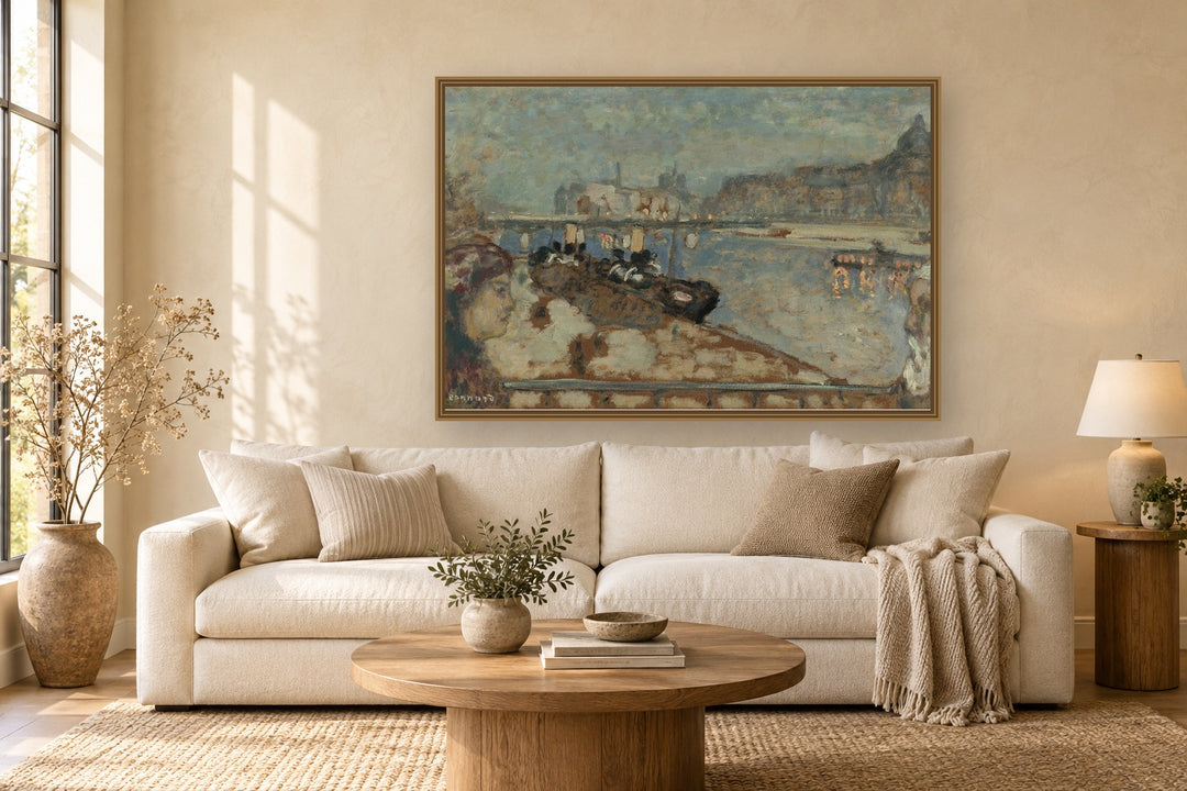 Les Quais De Paris by Pierre Bonnard framed wall art print in a living room