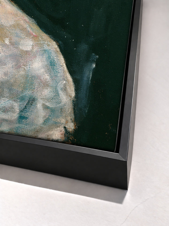 Dame in Weib by Gustav Klimt black floater frame corner detail