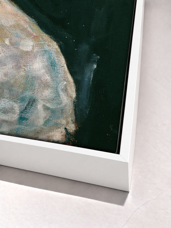Dame in Weib by Gustav Klimt white floater frame corner detail