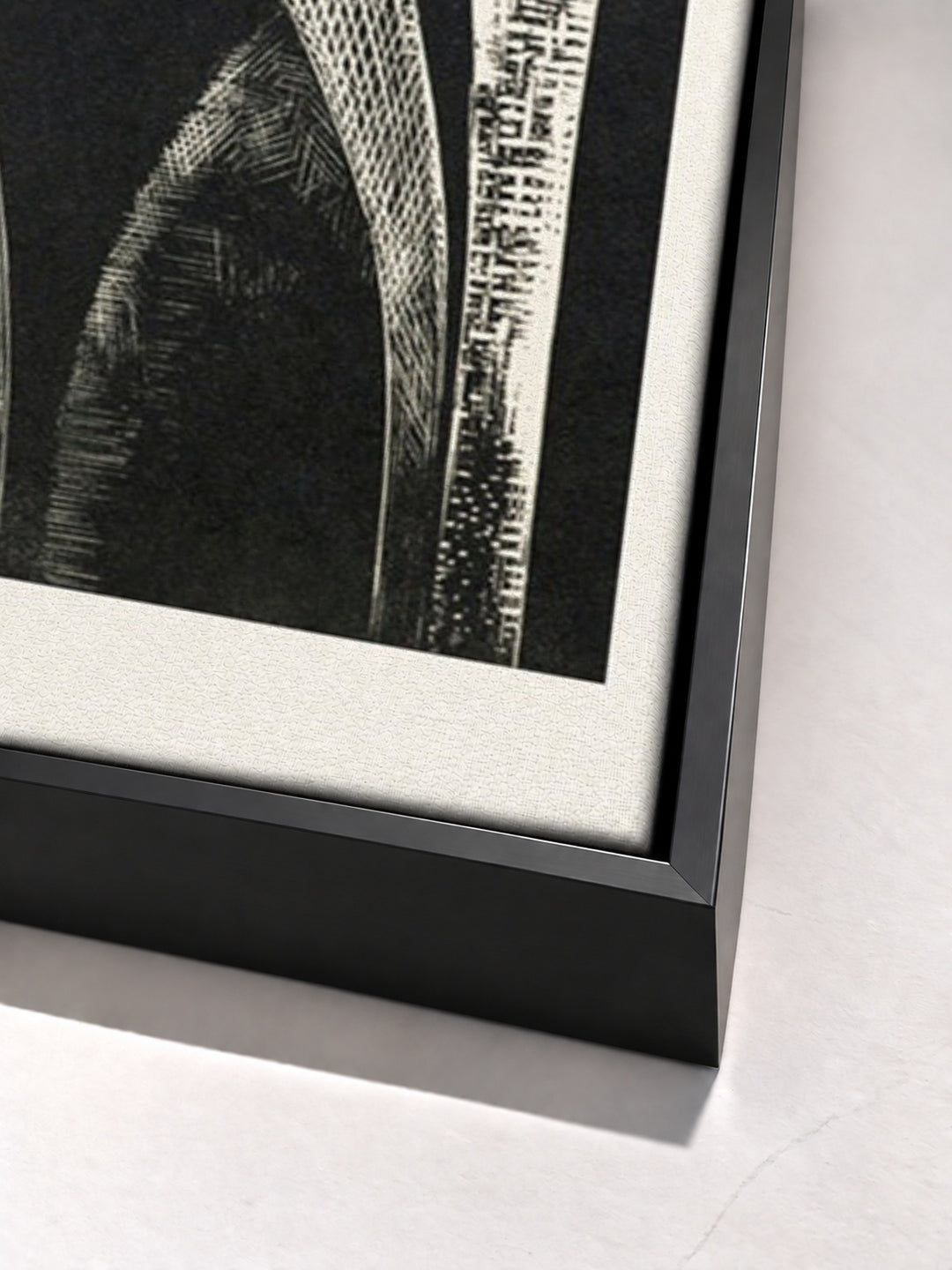 Design of arches, Coronilla by Paul Nash black floater frame corner detail