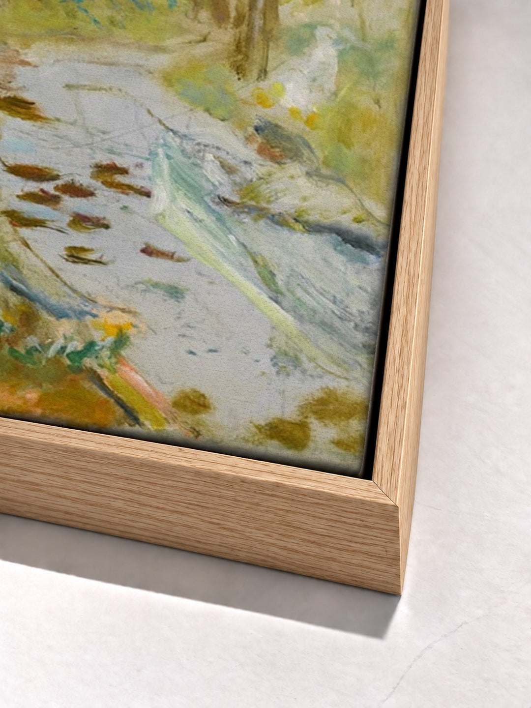 En Barque by Pierre Bonnard oak floater frame corner detail