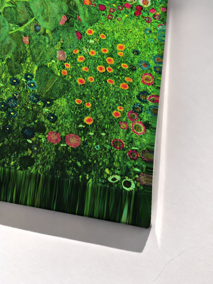 Farm garden with sunflowers by Gustav Klimt stretched canvas corner detail