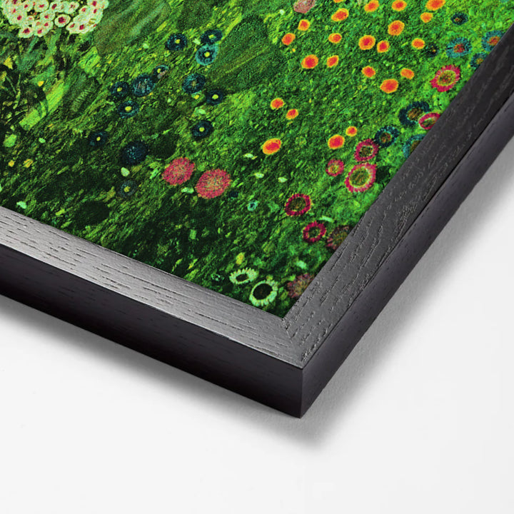 Farm garden with sunflowers by Gustav Klimt black stock paper frame corner detail