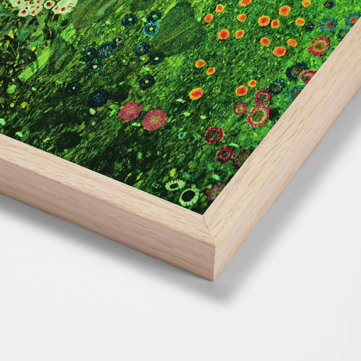 Farm garden with sunflowers by Gustav Klimt oak stock paper frame corner detail