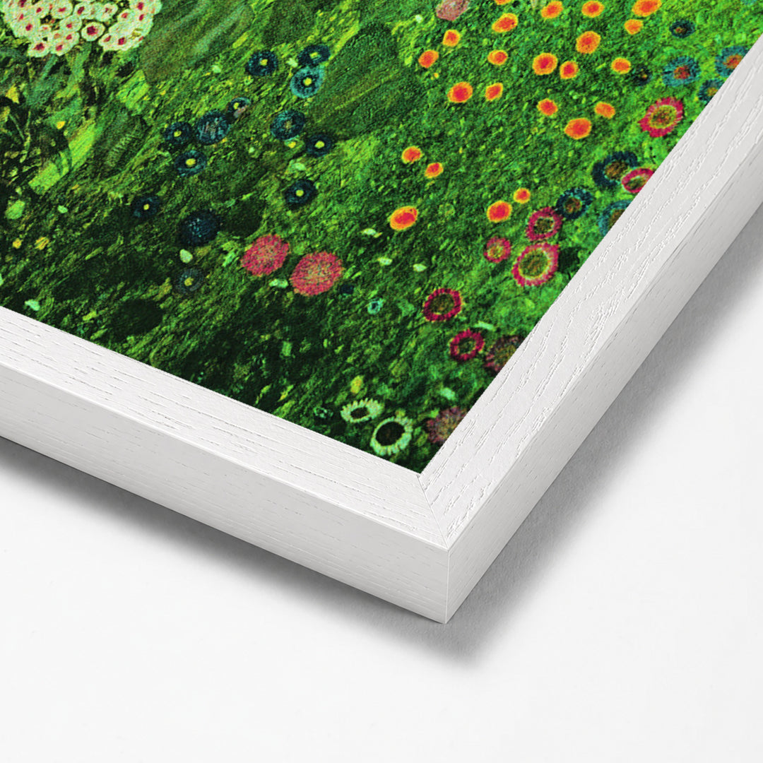 Farm garden with sunflowers by Gustav Klimt white stock paper frame corner detail