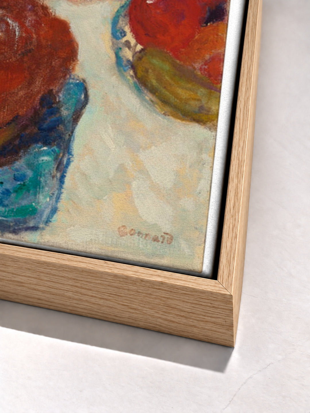Femme À Table by Pierre Bonnard oak floater frame corner detail