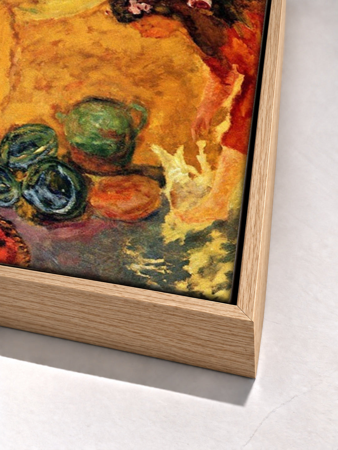 Girl With Parrot by Pierre Bonnard oak floater frame corner detail