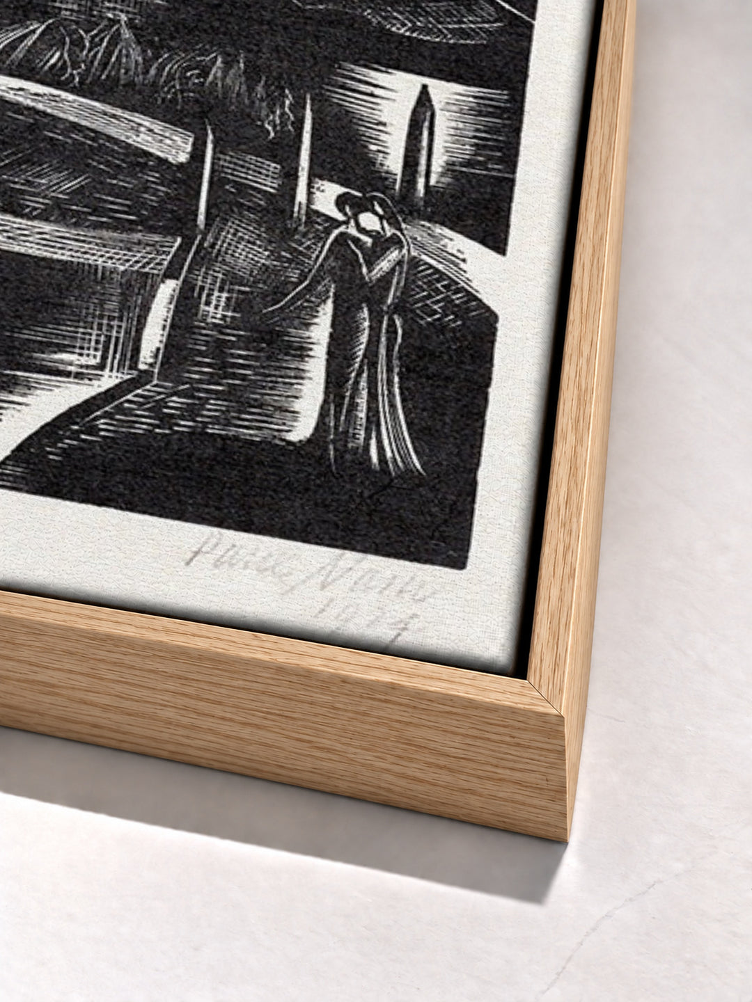 Hanging garden by Paul Nash oak floater frame corner detail