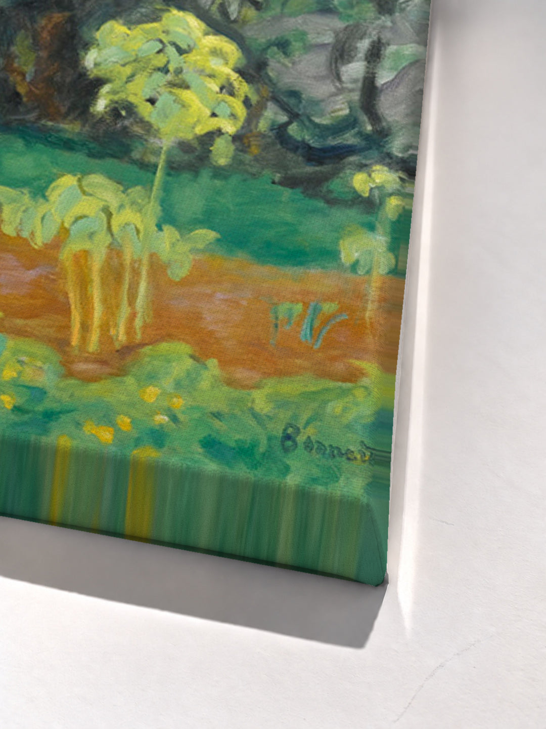 Jardin Au Bord De La Seine by Pierre Bonnard stretched canvas corner detail