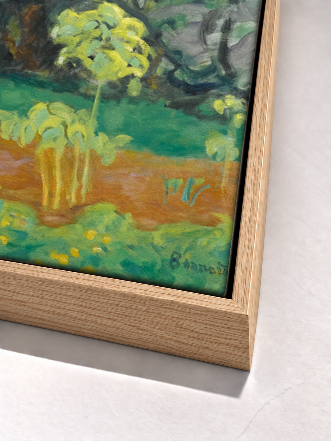 Jardin Au Bord De La Seine by Pierre Bonnard oak floater frame corner detail