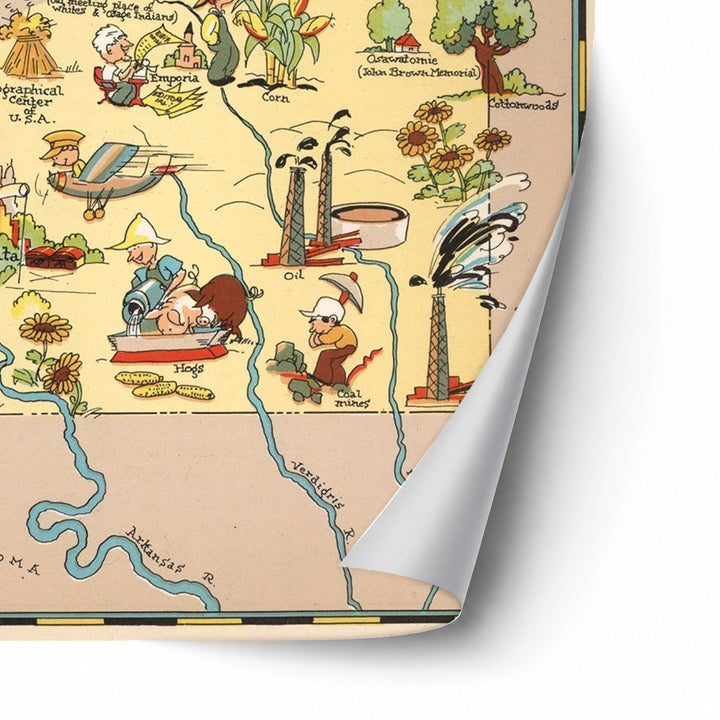 Kansas Funny Vintage Map unframed paper print corner detail