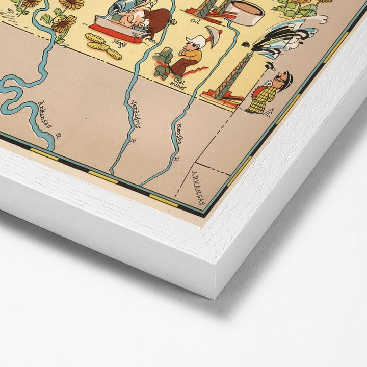 Kansas Funny Vintage Map white stock paper frame corner detail