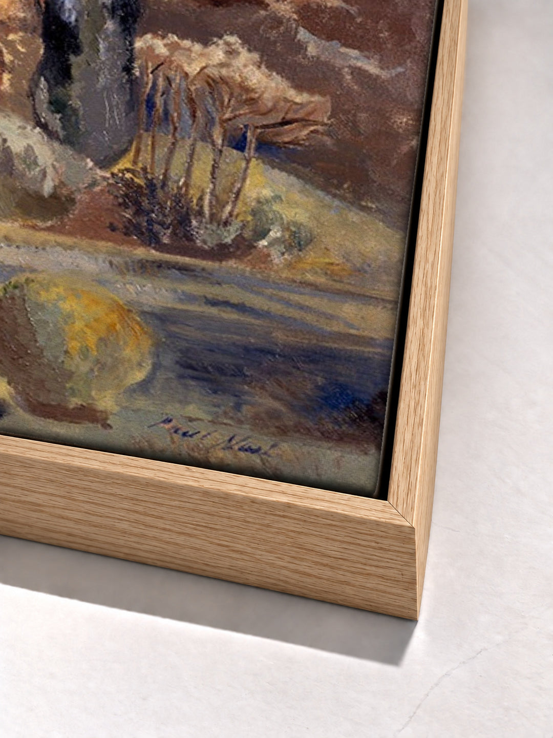 Landscape of the Moon's First Quarter by Paul Nash oak floater frame corner detail