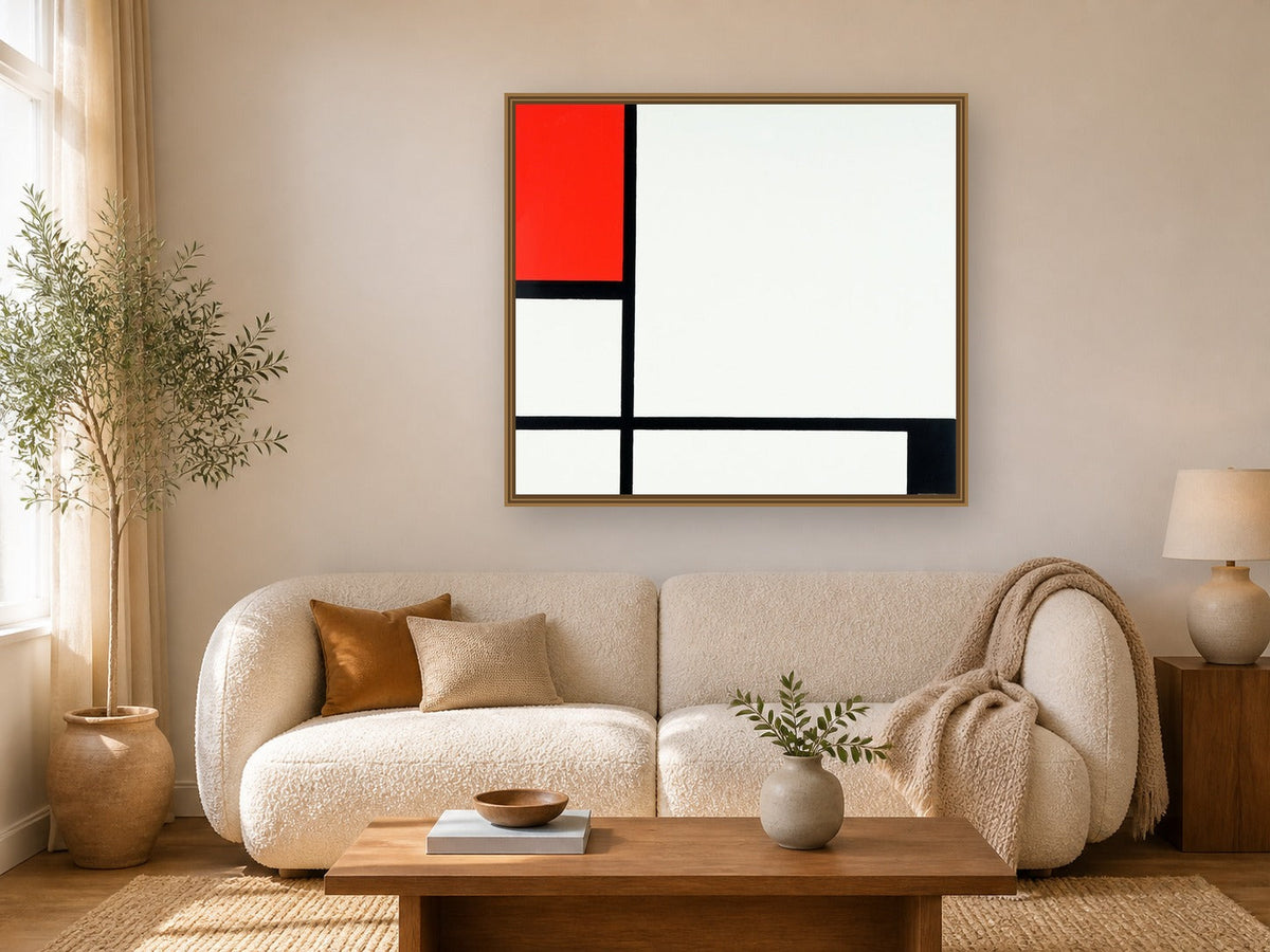 3 sheets Composition by Piet Mondrian framed wall art print in a living room