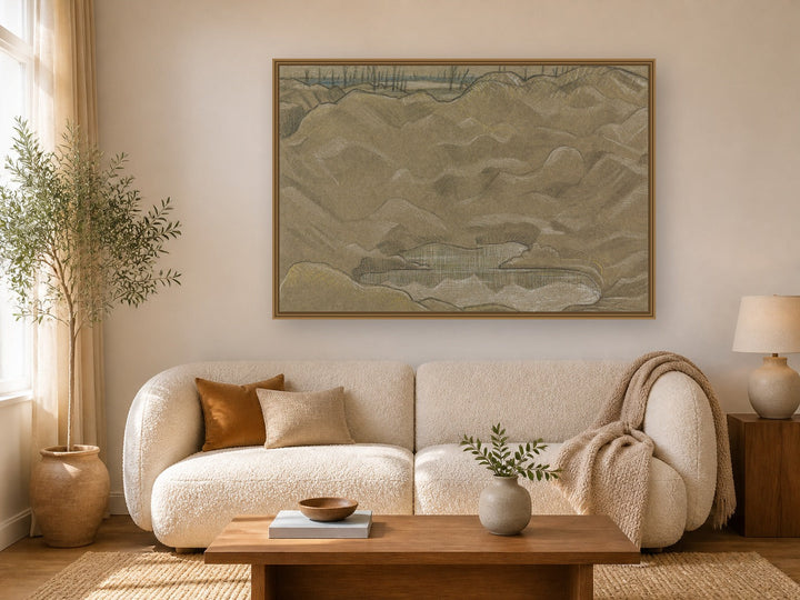 A Shell Crater (1918) by Paul Nash framed wall art print in a living room