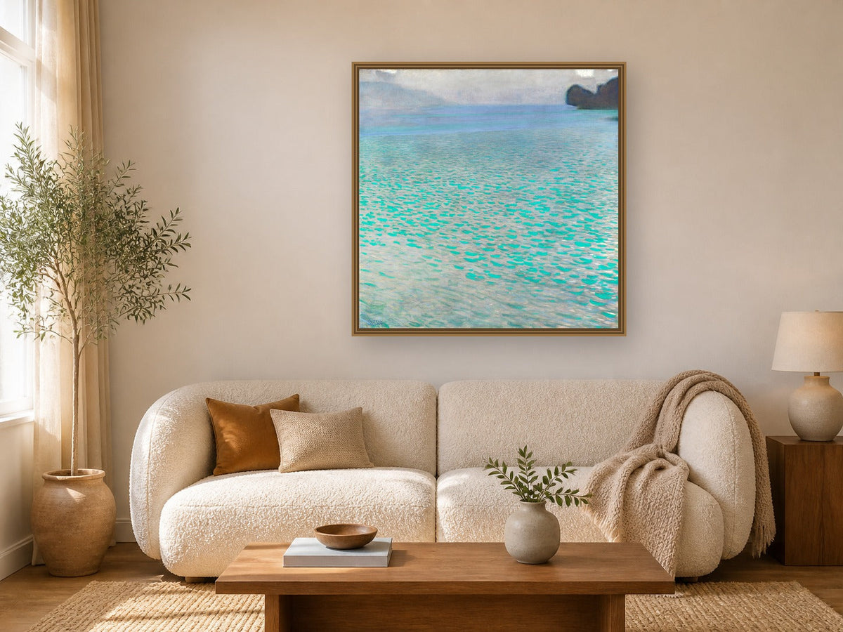 Attersee by Gustav Klimt framed wall art print in a living room