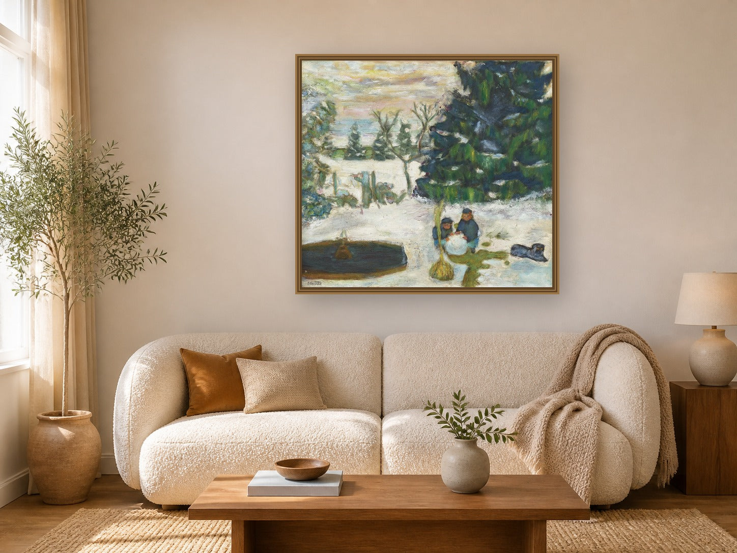 Boule De Neige, Enfants Et Chien Dans Le Jardin Du Grand Lemps by Pierre Bonnard framed wall art print in a living room