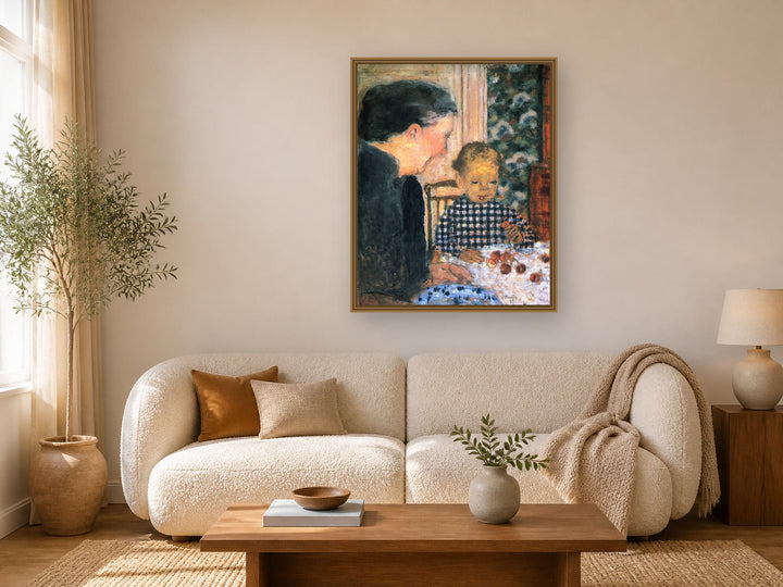 Child Eating Cherries by Pierre Bonnard framed wall art print in a living room