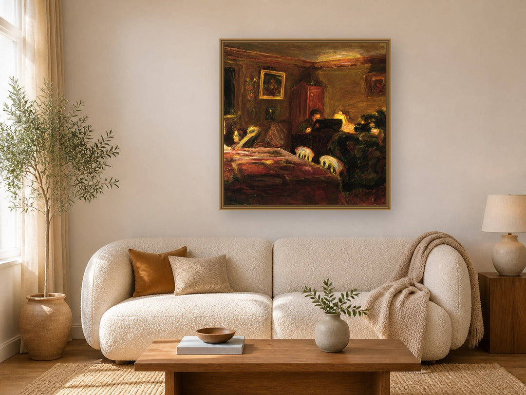 Claude Terrasse At The Piano by Pierre Bonnard framed wall art print in a living room